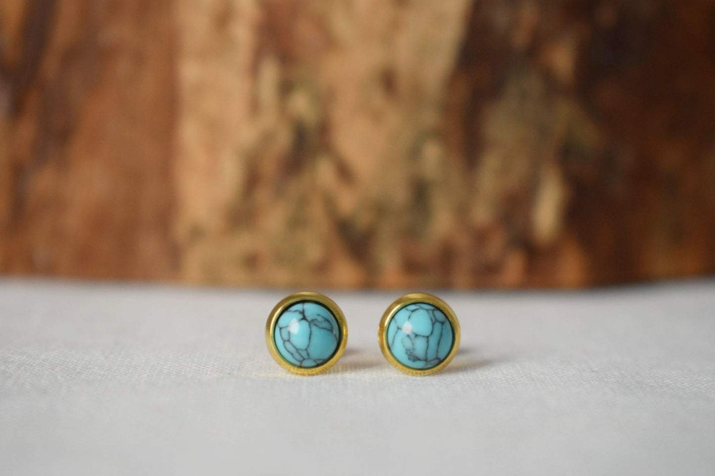 Mini turquoise stud earrings, 18k Gold plated 6mm earrings, Gemstone, Blue gold, Minimalist, Small, Post earrings for women, Gift Jewelry