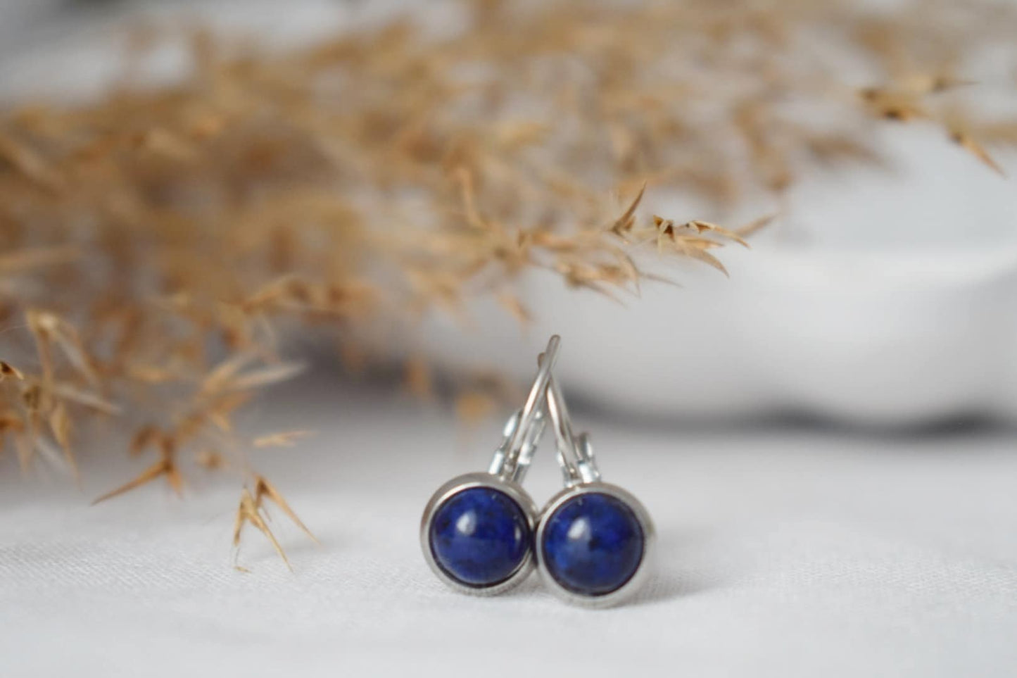 Small Blue Lapis Lazuli Earrings Dangle, Minimalist, Gemstone, Natural stone, Lever back, Round, 6mm, September Birthstone Jewelry, Gift her