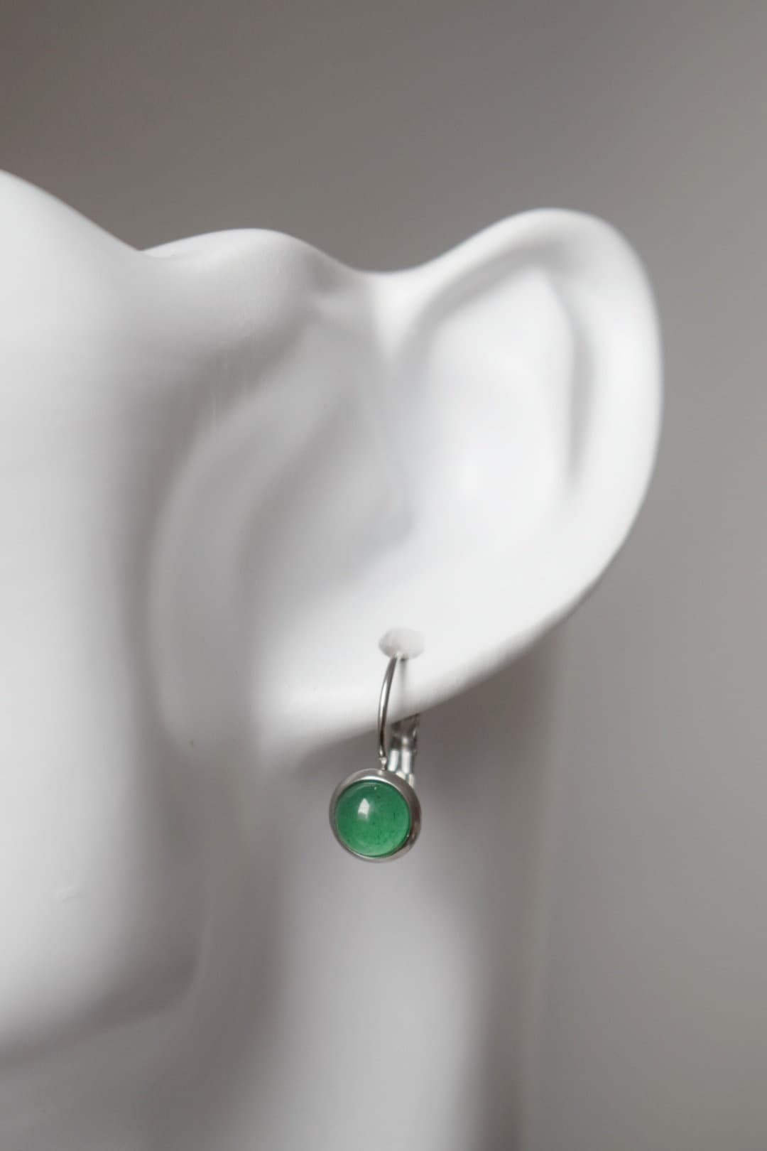 Small green aventurine hanging earrings silver, minimalist, 6mm gemstone earrings, aventurine jewelry, green dangle earrings, gift for her