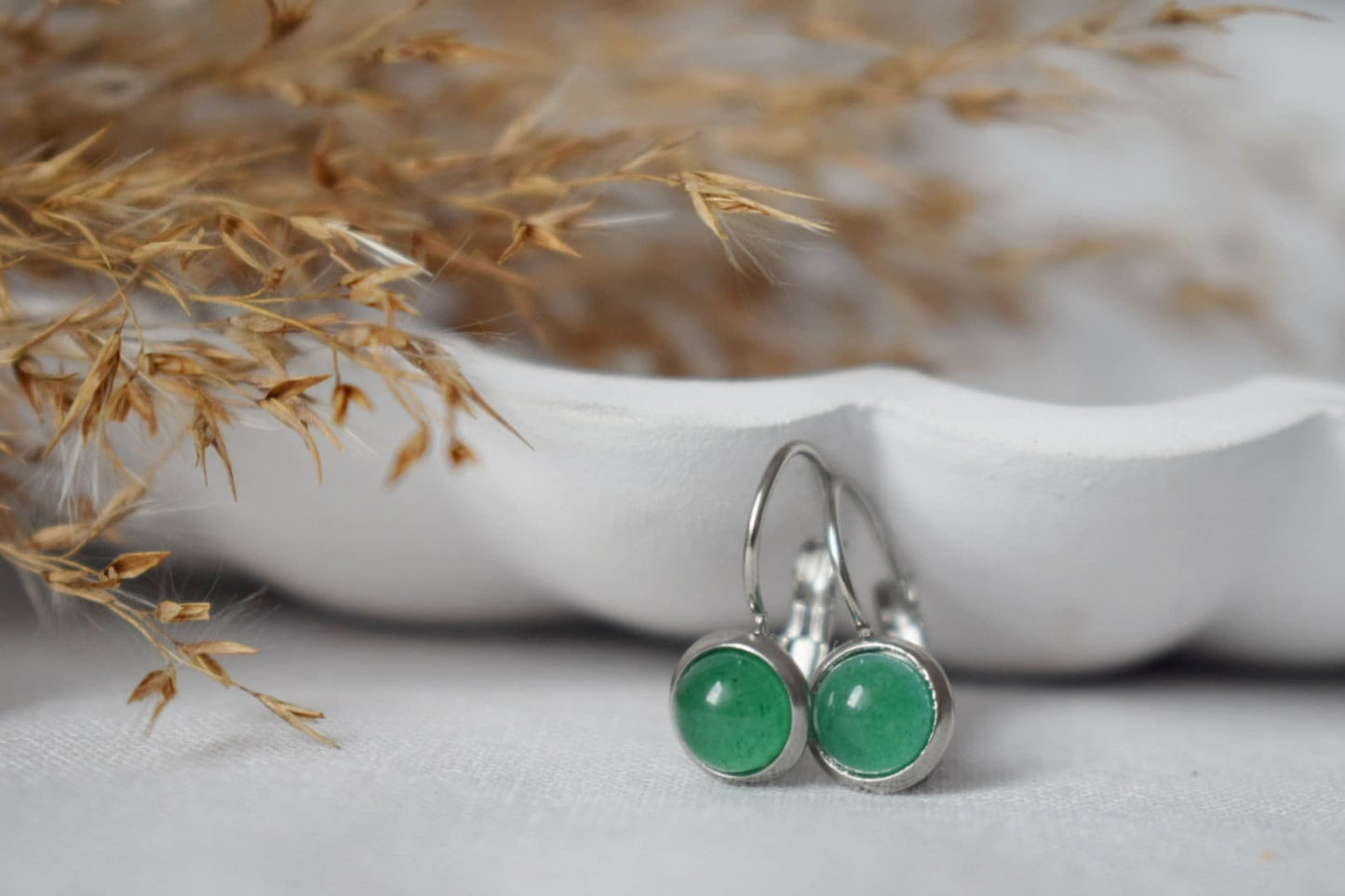 Small green aventurine hanging earrings silver, minimalist, 6mm gemstone earrings, aventurine jewelry, green dangle earrings, gift for her