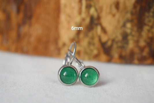 Small green aventurine hanging earrings silver, minimalist, 6mm gemstone earrings, aventurine jewelry, green dangle earrings, gift for her