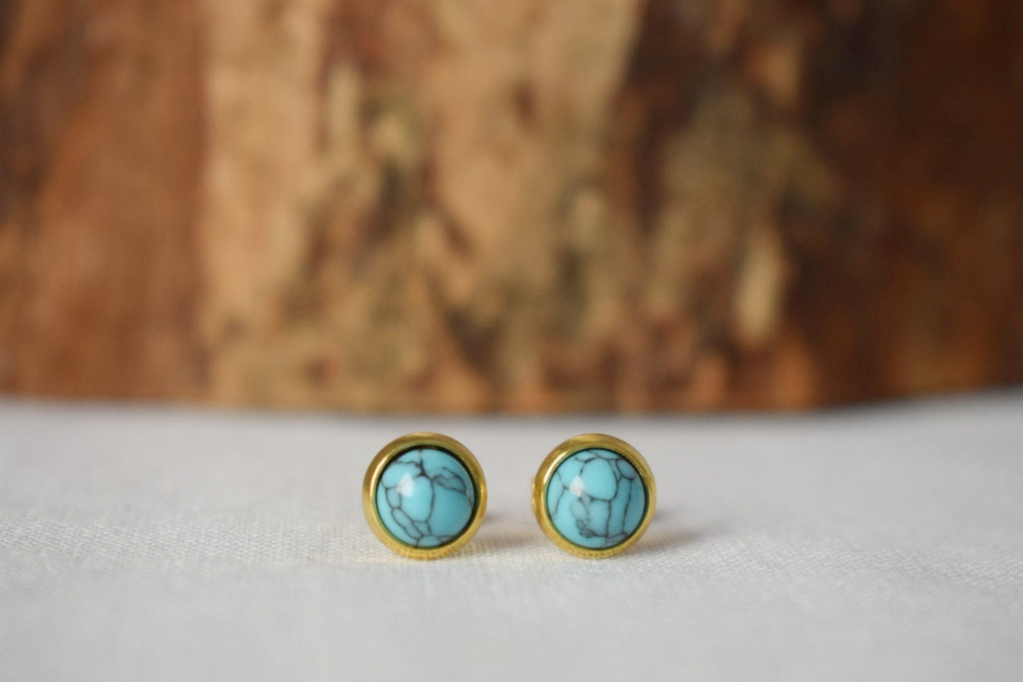 Mini turquoise stud earrings, 18k Gold plated 6mm earrings, Gemstone, Blue gold, Minimalist, Small, Post earrings for women, Gift Jewelry