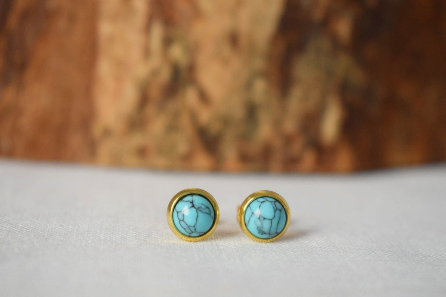 Mini turquoise stud earrings, 18k Gold plated 6mm earrings, Gemstone, Blue gold, Minimalist, Small, Post earrings for women, Gift Jewelry