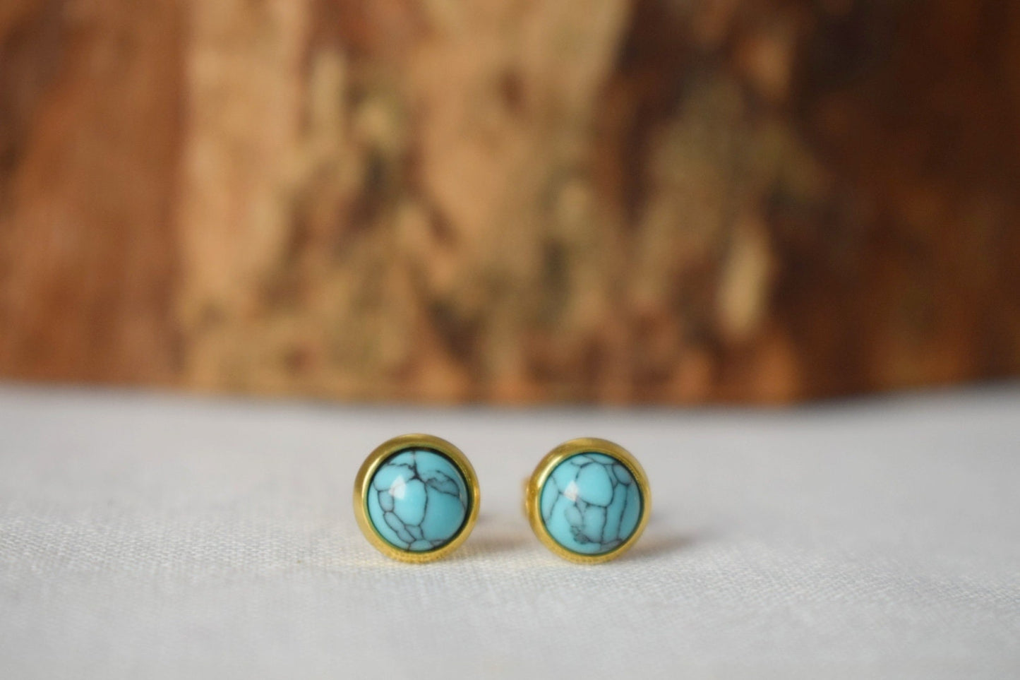 Mini turquoise stud earrings, 18k Gold plated 6mm earrings, Gemstone, Blue gold, Minimalist, Small, Post earrings for women, Gift Jewelry
