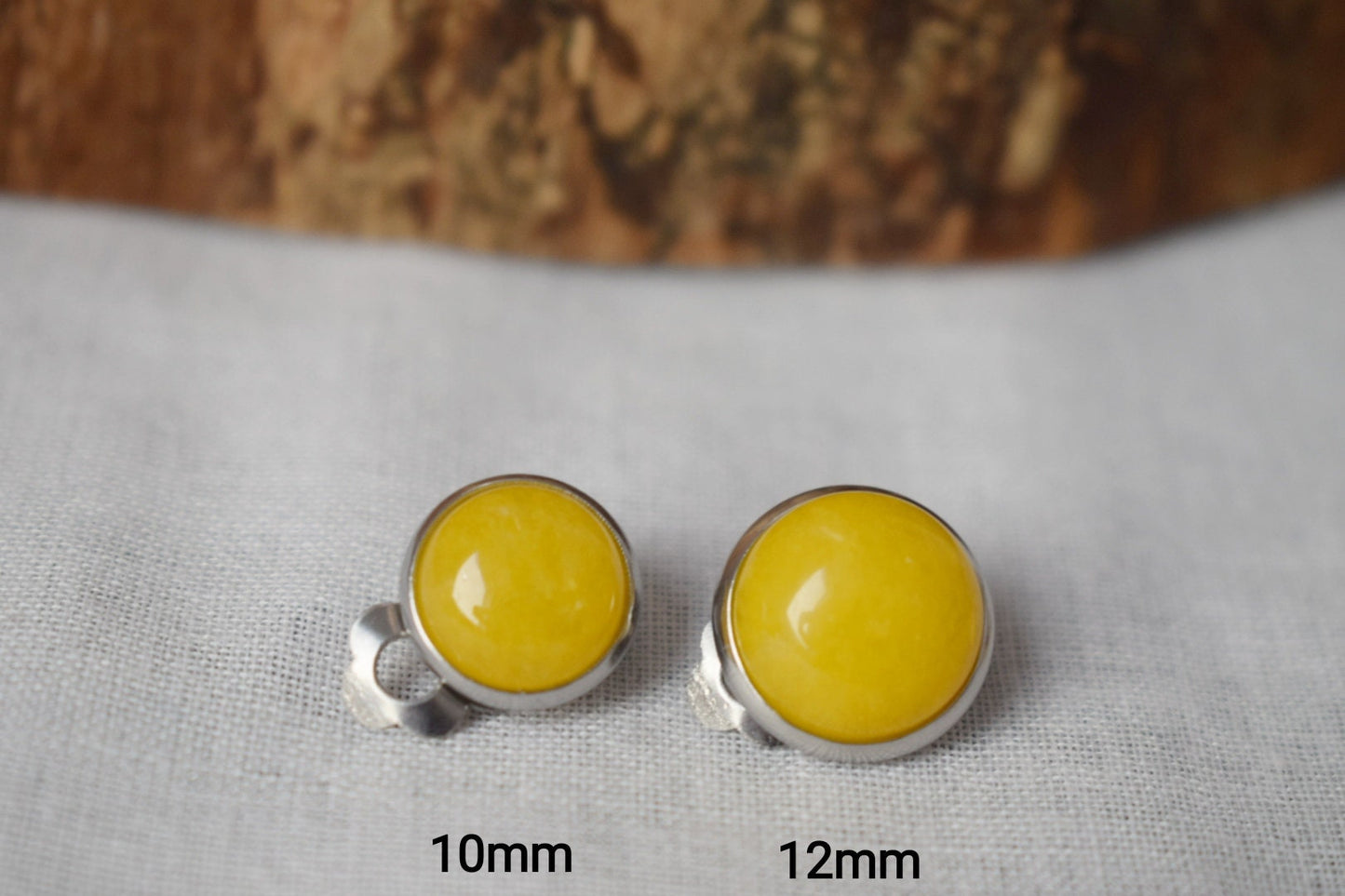 Small yellow jade clip on earrings, Gemstone non pierced earrings for women, No hole surgical stainless steel earrings, Minimalist jewelry