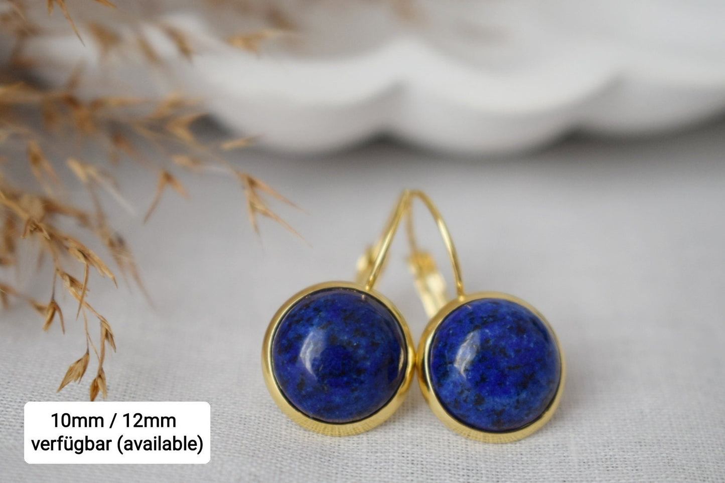 Small Lapis Lazuli Dangle Earrings, Blue Gemstone Leverback Earrings, September Birthstone Jewelry, Golden Earrings for Women, Handmade Gift