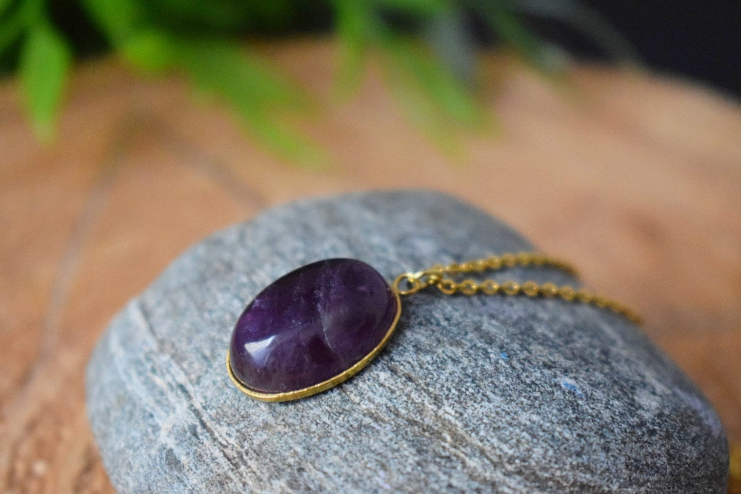 Amethyst pendant necklace gold for women, Oval, Gemstone, Purple stone, Amethyst, February birthstone, Handmade jewelry, Gift for her