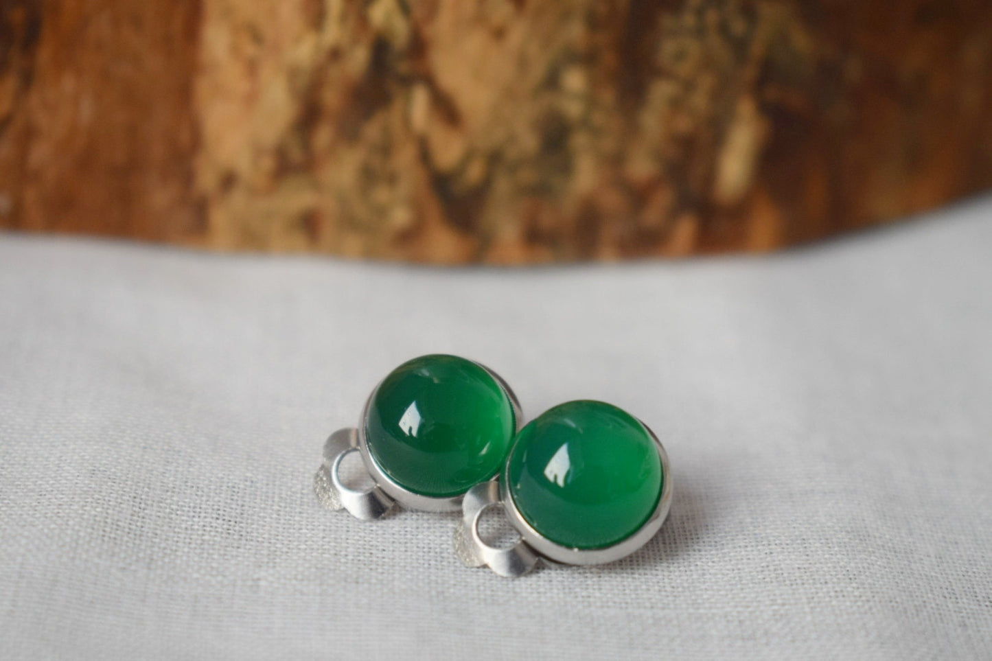 Small clip on earrings green agate, Gemstone non pierced ear clips, Surgical stainless steel, Stone no hole earrings, Handmade jewelry gift
