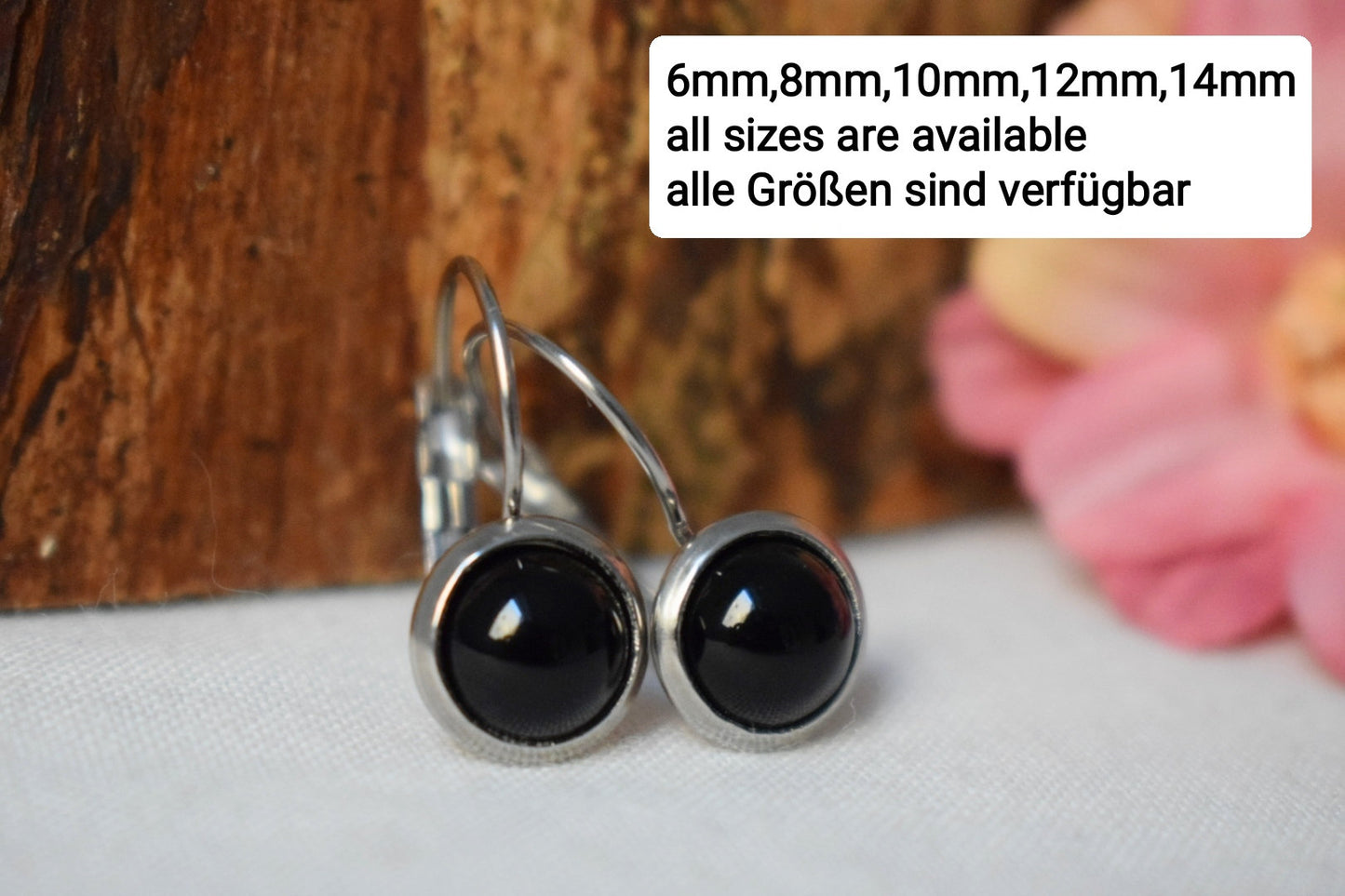 Black agate dangle earrings for women, Small gemstone earrings, Earrings 8mm, Lever back, Agate jewelry, Handmade jewelry gift for her