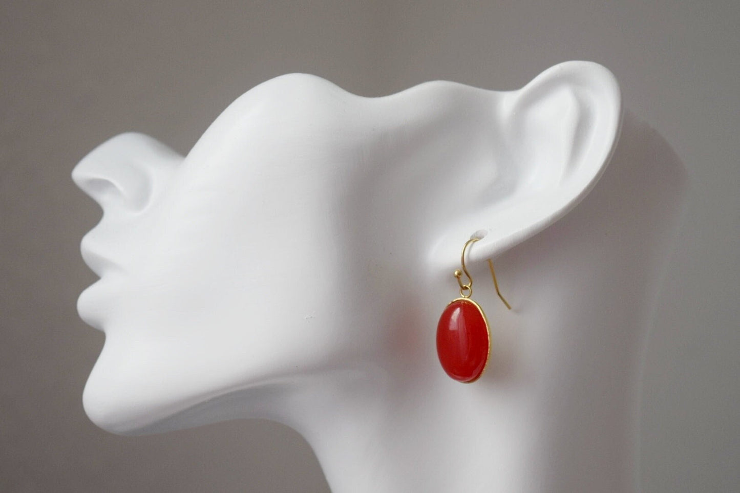 Red jade earrings dangle, Red gold statement earrings, Hanging oval gemstone earrings, red earrings for women, Jade jewelry, Gift for her