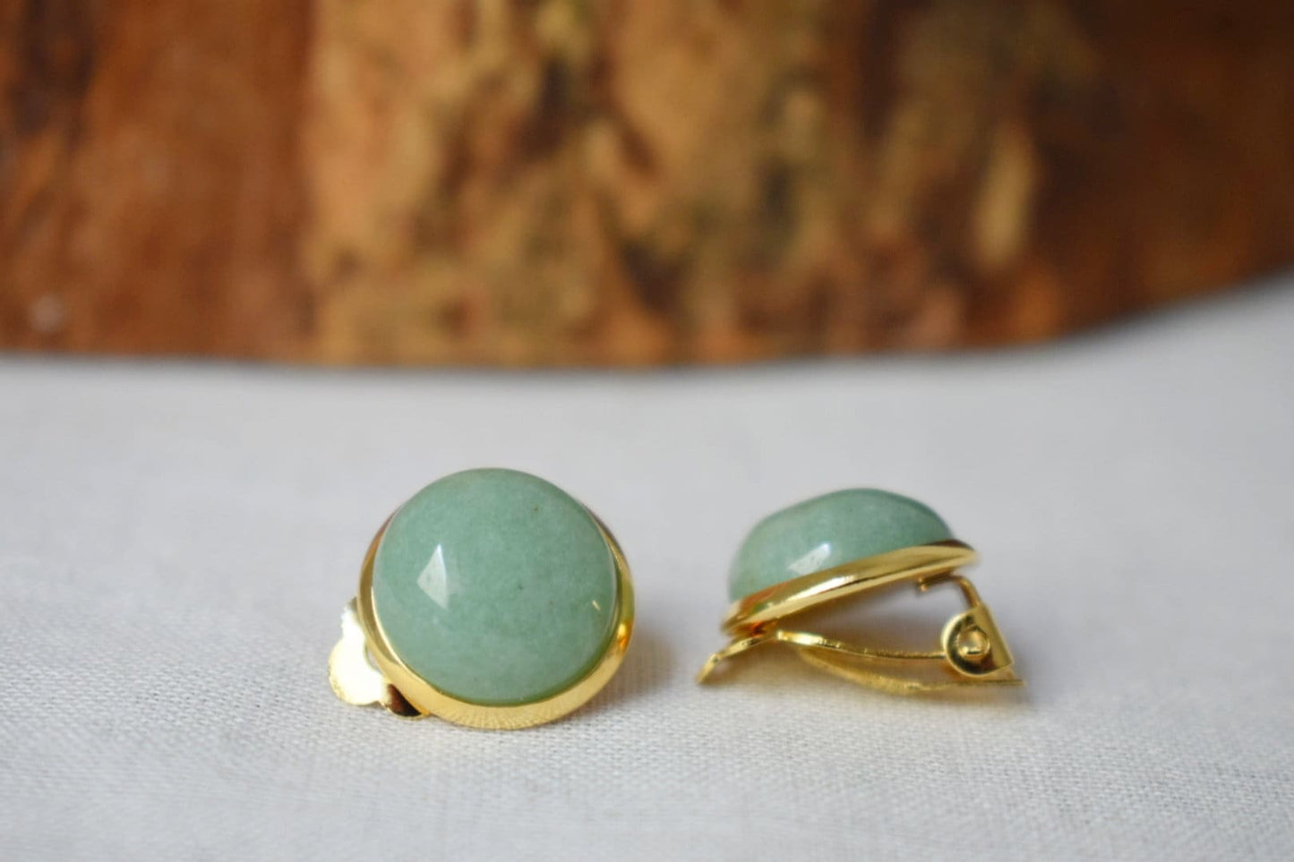 Aventurine Clip on earrings women, Green gemstone ear clips, Heart chakra, Non pierced earrings, No hole earrings, Best jewelry gift