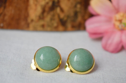Aventurine Clip on earrings women, Green gemstone ear clips, Heart chakra, Non pierced earrings, No hole earrings, Best jewelry gift
