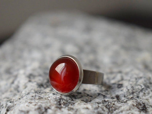 Red Agate Ring, Gemstone Adjustable Ring, Red stone Ring, Everyday Round Crystal Ring, Red agate Jewelry, Birthday Gift For Her