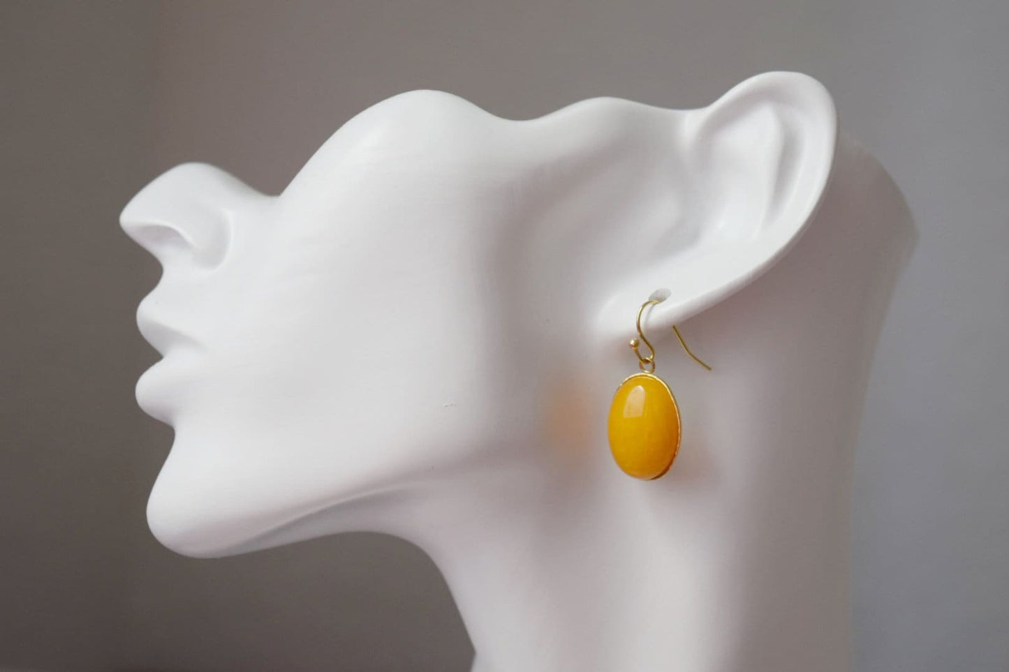 Yellow Jade Earrings Gold, Oval Gemstone Hanging Earrings, Yellow Pendant, Dangle Drop Stone Earrings For Women, Jade Jewelry, Gift For Her