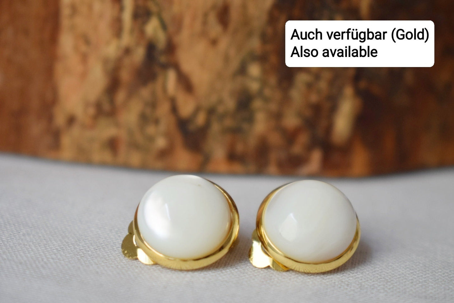 Mother of pearl clip on earrings, 12mm, White pearl, Stainless steel, Pearl ear clips for women, Non pierced earrings, Pearl jewelry