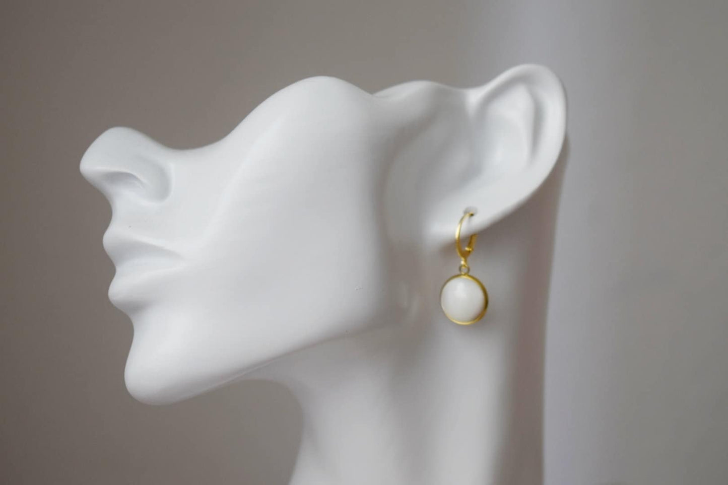 Mother of pearl earrings with gold plated stainless steel huggie hoops 12mm round pendant jewelry gift for herBest christmas gift