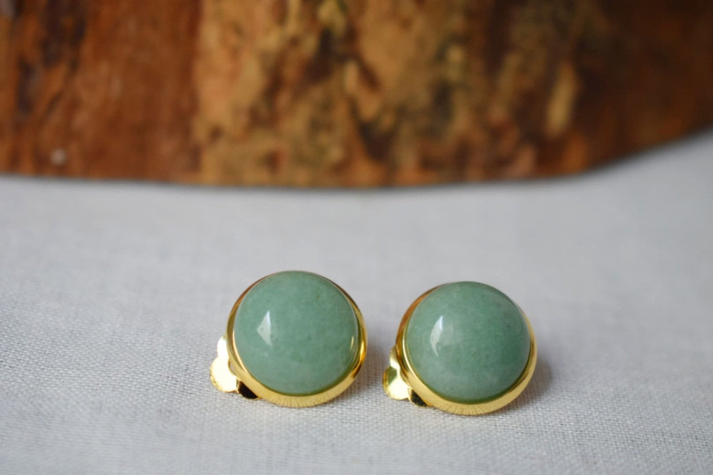 Aventurine Clip on earrings women, Green gemstone ear clips, Heart chakra, Non pierced earrings, No hole earrings, Best jewelry gift
