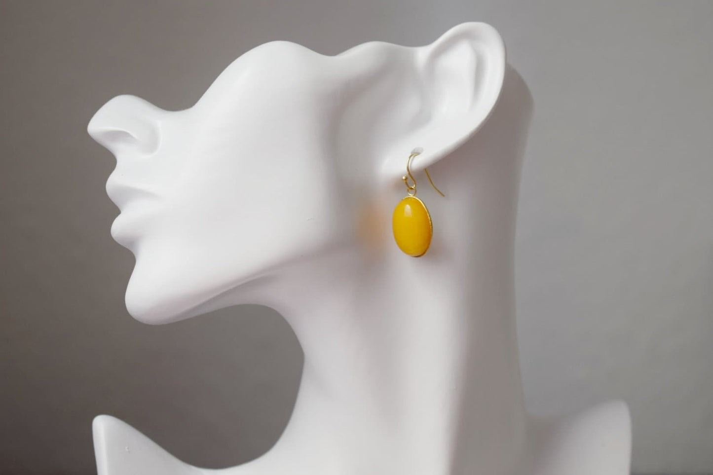 Yellow Jade Earrings Gold, Oval Gemstone Hanging Earrings, Yellow Pendant, Dangle Drop Stone Earrings For Women, Jade Jewelry, Gift For Her
