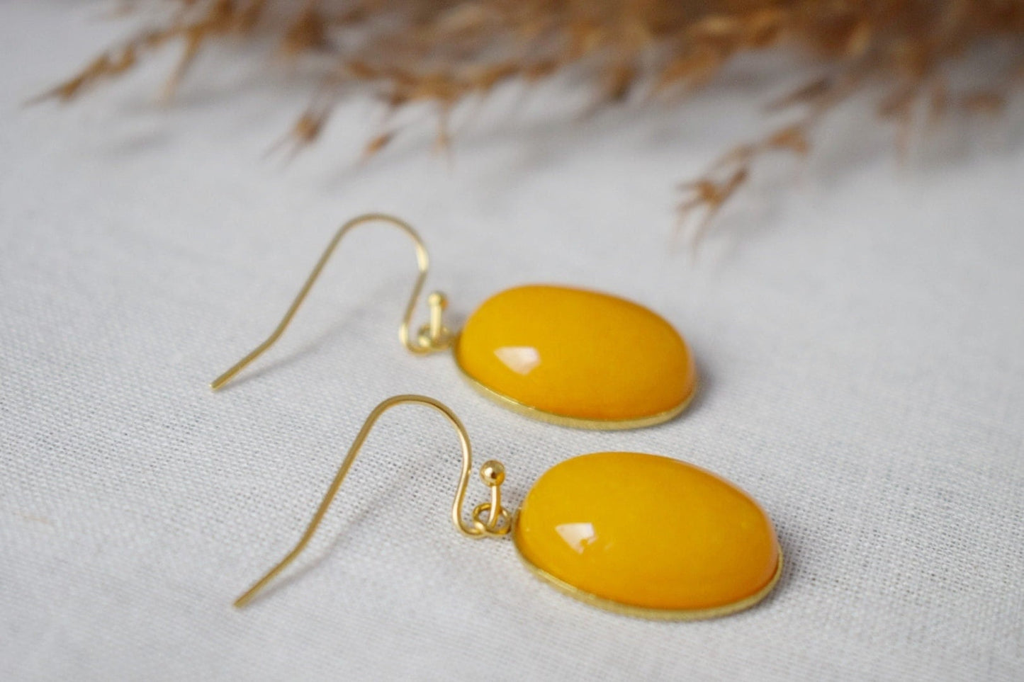Yellow Jade Earrings Gold, Oval Gemstone Hanging Earrings, Yellow Pendant, Dangle Drop Stone Earrings For Women, Jade Jewelry, Gift For Her