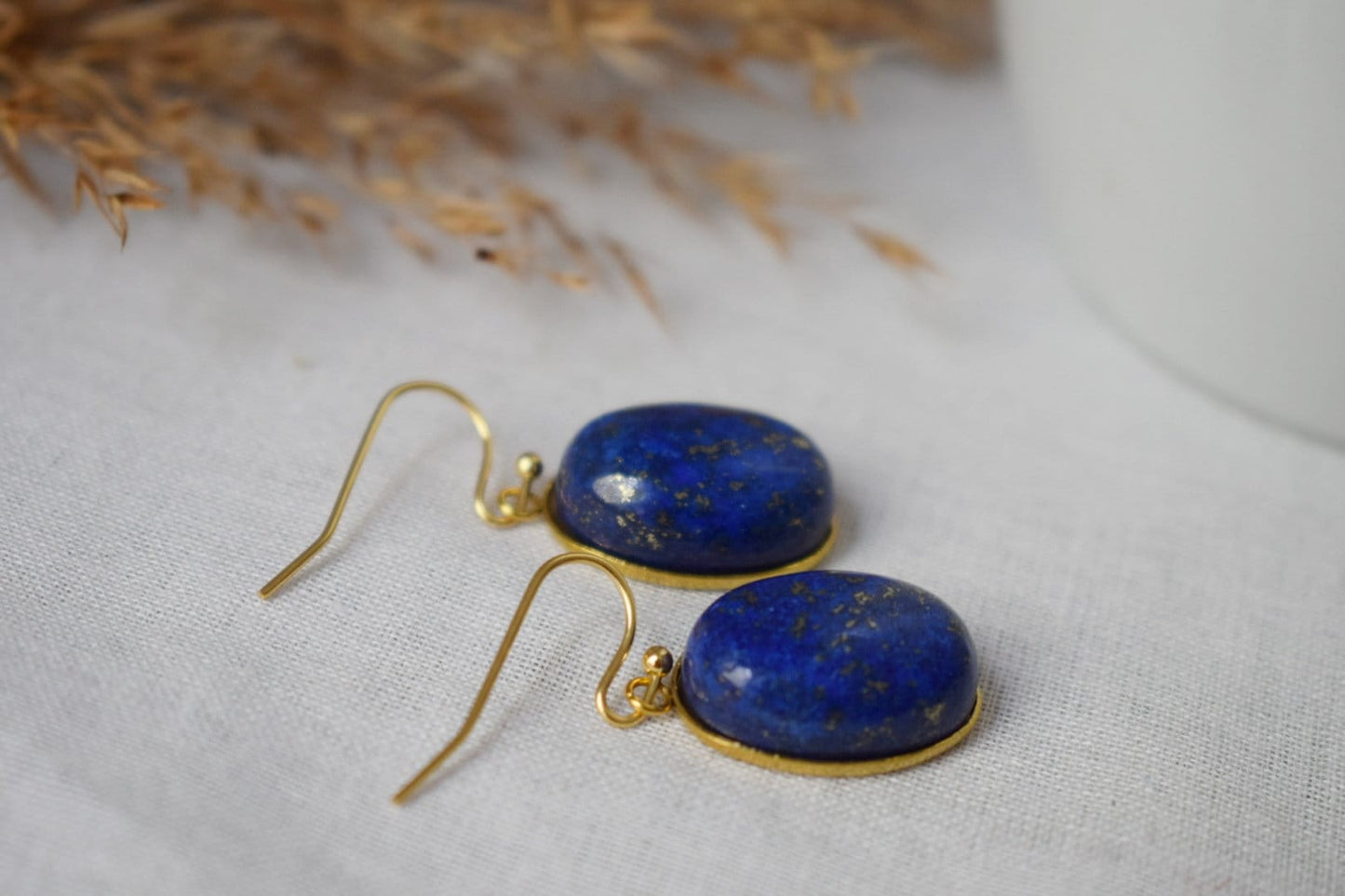Lapis Lazuli Gold Earrings Dangle, Oval Blue Lapis Earrings, Royal Blue, Hanging earrings, September Birthstone Jewelry, Lapis, Gift for her