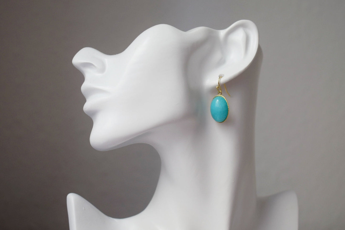 Turquoise jade earrings golden, Statement gemstone dangle earrings, Stone hanging pendant earrings, Turquoise jewelry, Gift for her
