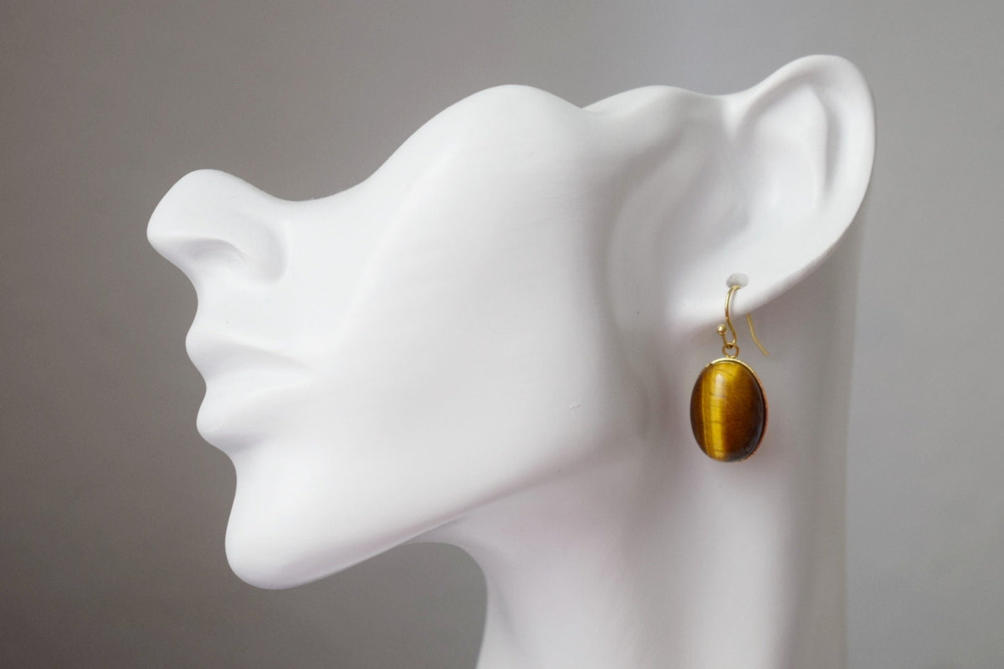 Oval Tiger's Eye Earrings Gold, Gemstone dangle earrings, Gold brown stone hanging earrings, Chakra, Healing stone, Tiger eye jewelry, Gift