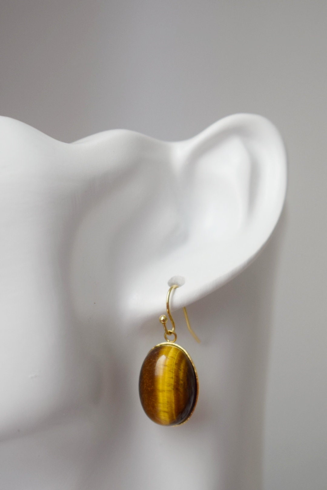 Oval Tiger's Eye Earrings Gold, Gemstone dangle earrings, Gold brown stone hanging earrings, Chakra, Healing stone, Tiger eye jewelry, Gift