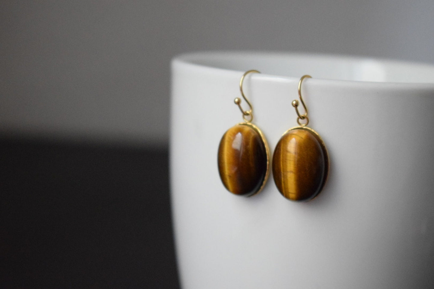 Oval Tiger's Eye Earrings Gold, Gemstone dangle earrings, Gold brown stone hanging earrings, Chakra, Healing stone, Tiger eye jewelry, Gift
