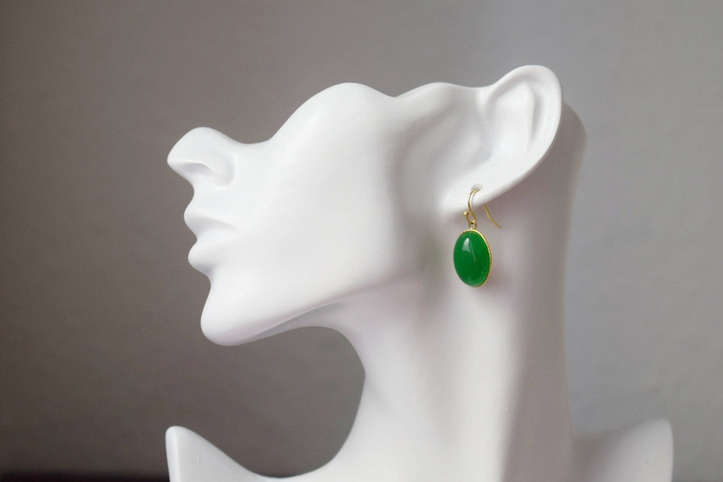 Green jade earrings gold, Statement oval dangle earrings, Green gemstone drop earrings, Stone hanging pendant earrings, Jewelry gift for her