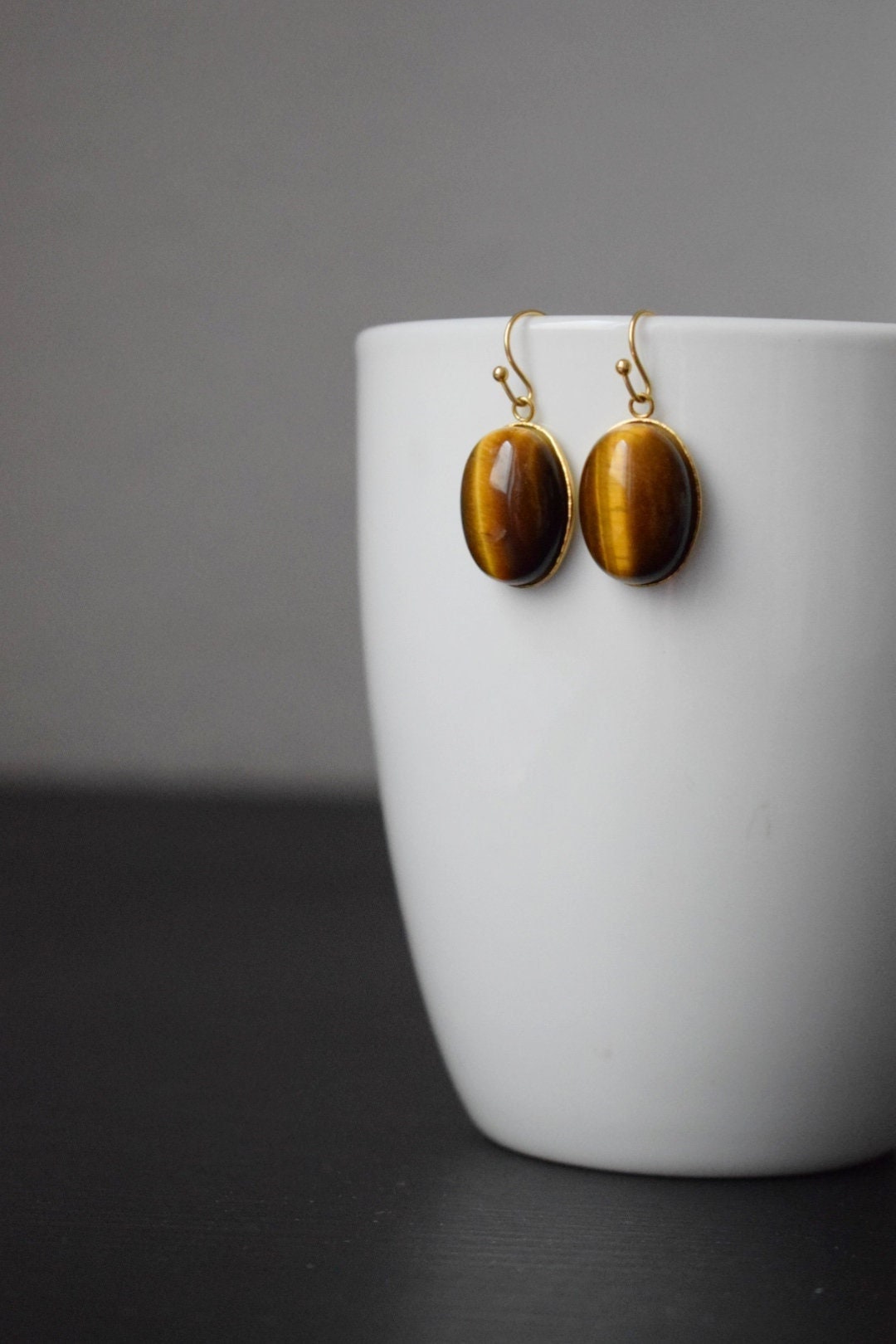 Oval Tiger's Eye Earrings Gold, Gemstone dangle earrings, Gold brown stone hanging earrings, Chakra, Healing stone, Tiger eye jewelry, Gift