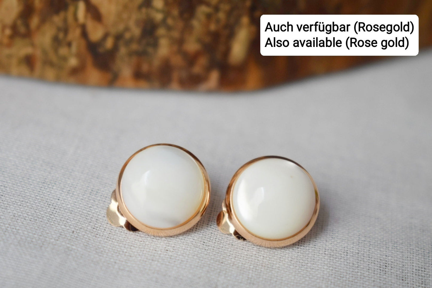 Mother of pearl clip on earrings, 12mm, White pearl, Stainless steel, Pearl ear clips for women, Non pierced earrings, Pearl jewelry
