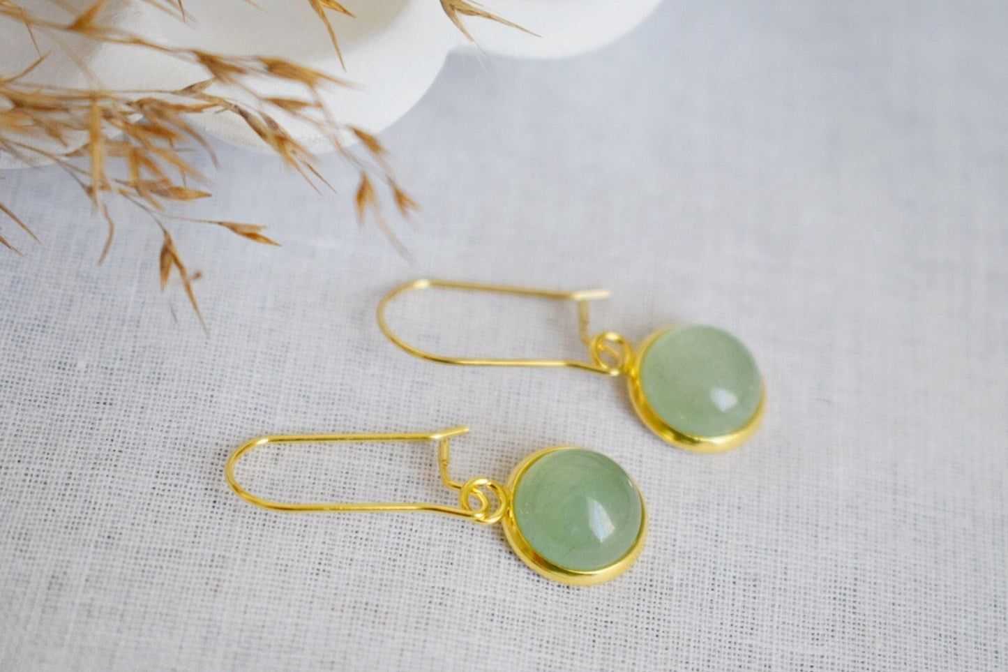 Green Aventurine dangle earrings, Gemstone hoop earrings, Natural stone hanging earrings, Jewelry gift for her