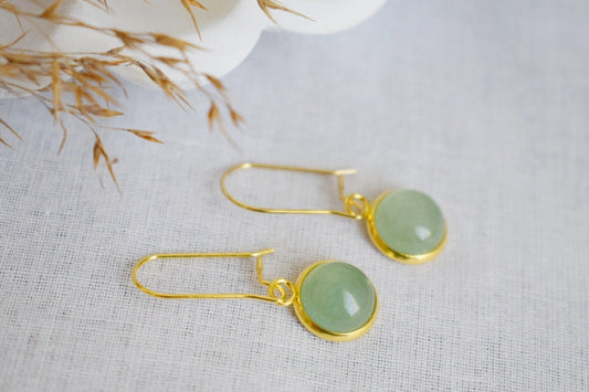 Green Aventurine dangle earrings, Gemstone pendant earrings, Hoop earrings with stone, Hanging earrings, Aventurine gold jewelry, Gift her