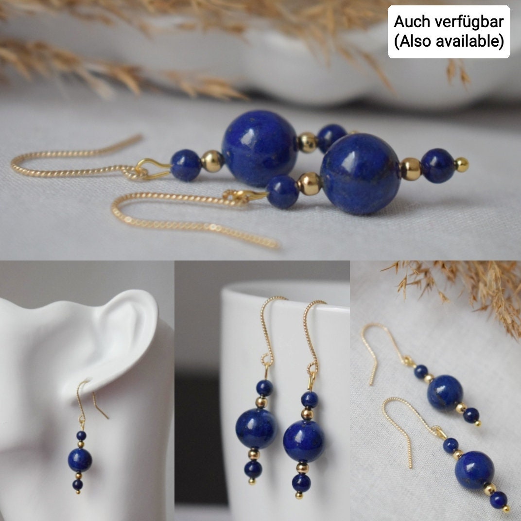 Gold filled lapis earrings, Lapis lazuli dangle earrings, Gemstone earrings, Stone earrings, Gold, 14k, Dark Blue, Dainty, Gift for women