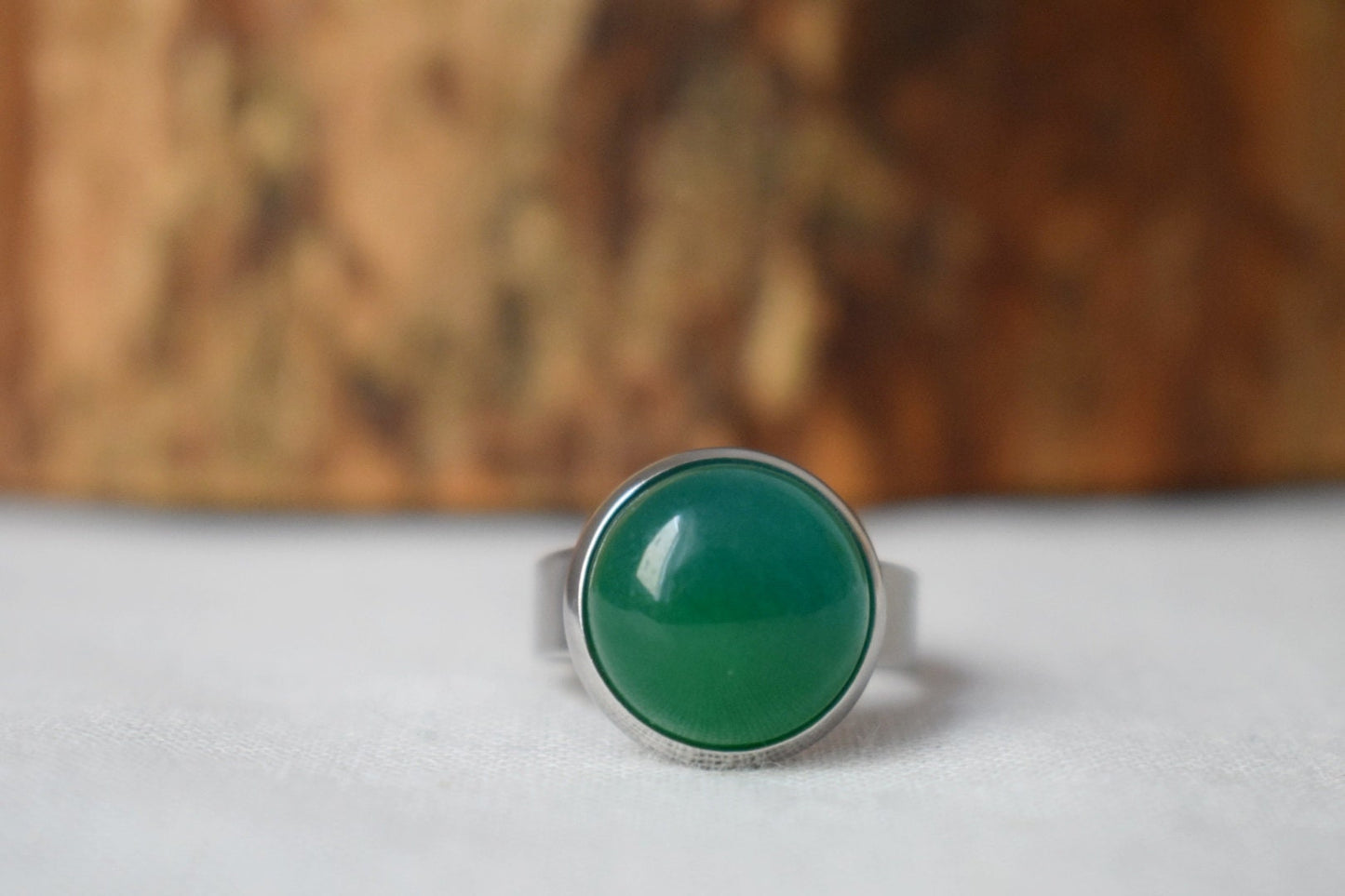 Green jade ring for women, Gemstone statement adjustable round ring, Handmade jewelry, Everyday ring, Simple ring, Birthday gift for her