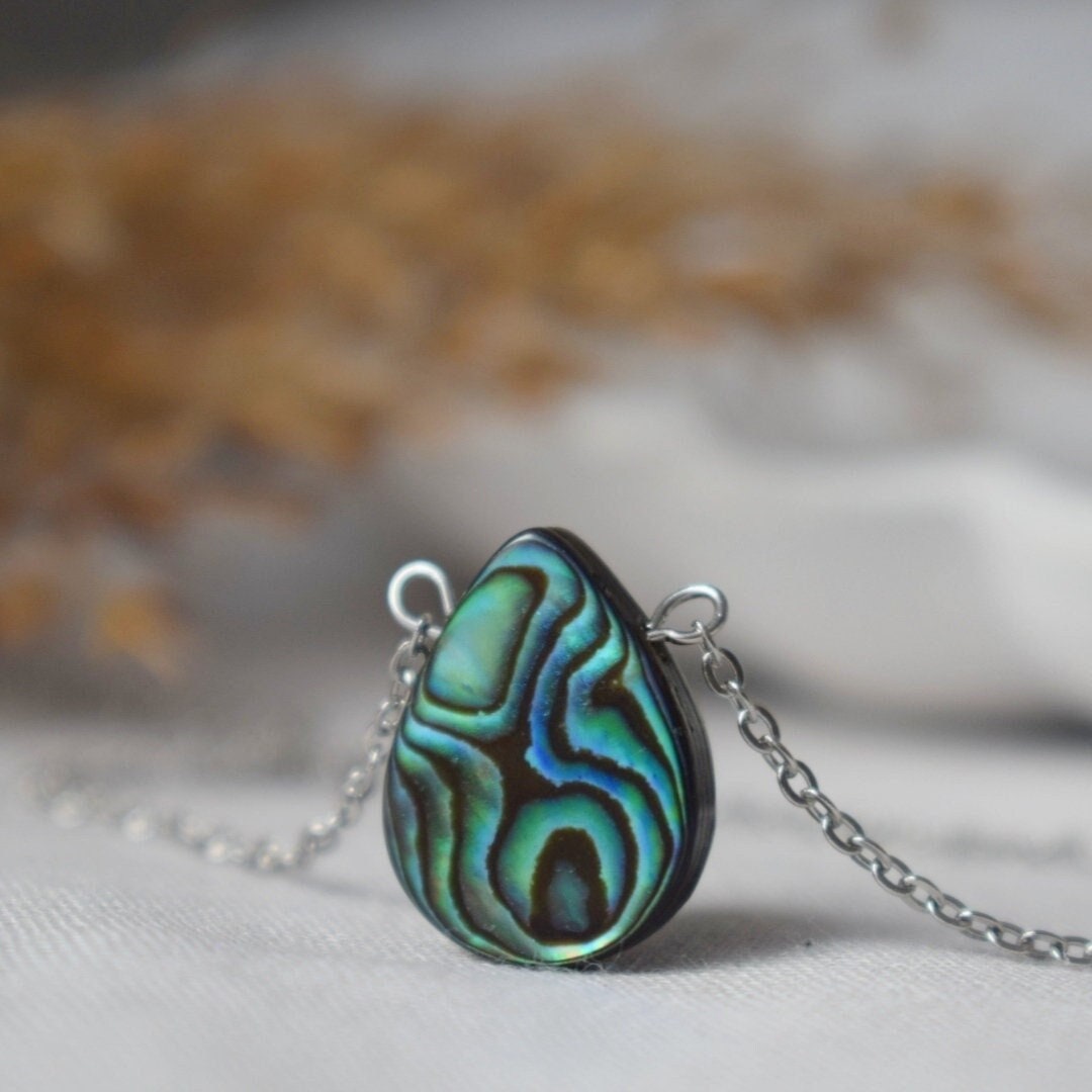 Abalone Shell necklace, Abalone pendant, Abalone teardrop necklace, Colorful abalone, Paua shell, Abalone choker, Abalone jewelry for women