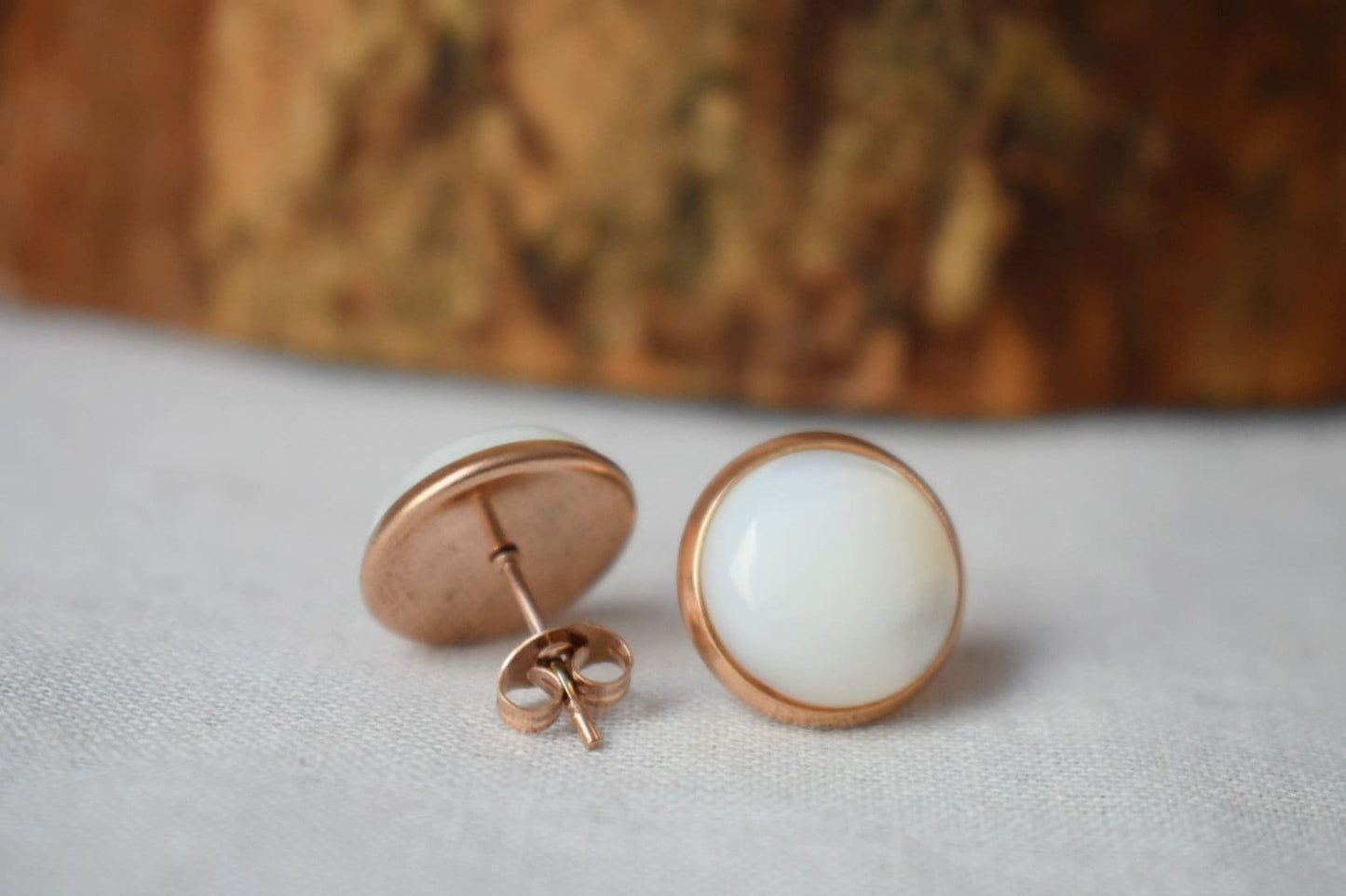 Mother of Pearl Rose Gold Stud Earrings, Post Earrings, Handmade Jewelry, Minimalist Earrings, Best Christmas Gift for her