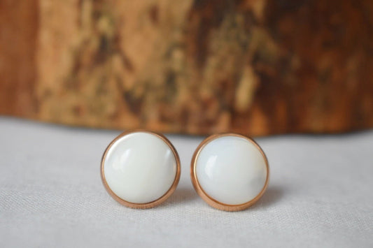 Mother of Pearl Rose Gold Stud Earrings, Post Earrings, Handmade Jewelry, Minimalist Earrings, Best Christmas Gift for her