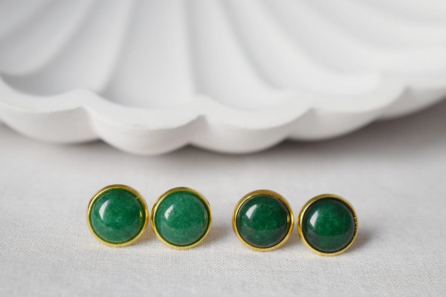 Jade Stud Earrings, 18k Gold Plated, Green Jade Stud Earrings, Minimalist, 10mm Earrings, Positive Jewelry, Gemstone, Birthday Gift For Her