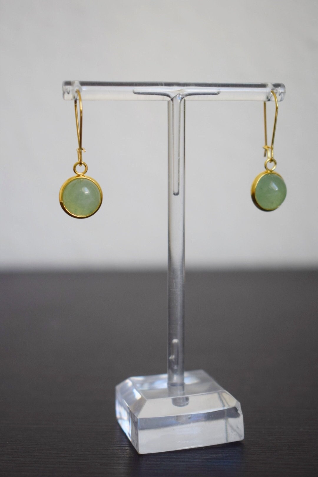 Green Aventurine dangle earrings, Gemstone hoop earrings, Natural stone hanging earrings, Jewelry gift for her