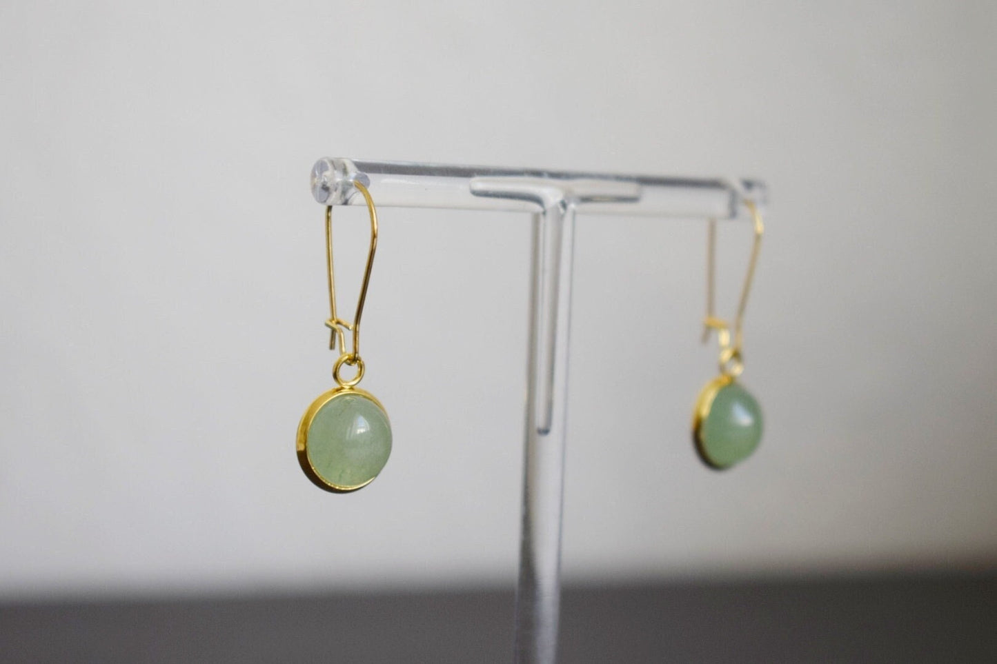 Green Aventurine dangle earrings, Gemstone hoop earrings, Natural stone hanging earrings, Jewelry gift for her