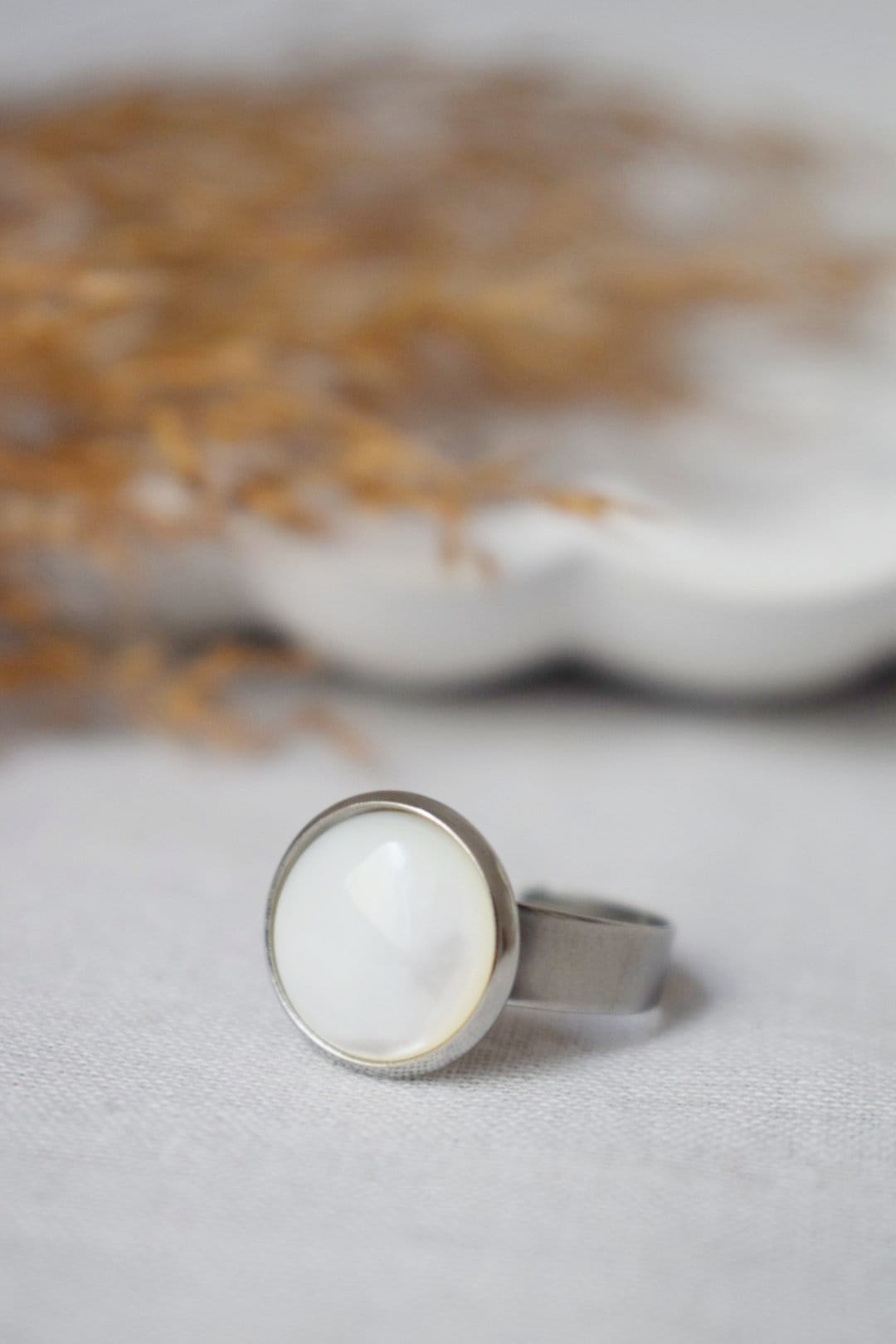 Mother of pearl ring for women, Pearl Adjustable ring silver, Everyday ring, White round ring, Mother of pearl jewelry, Birthday gift her