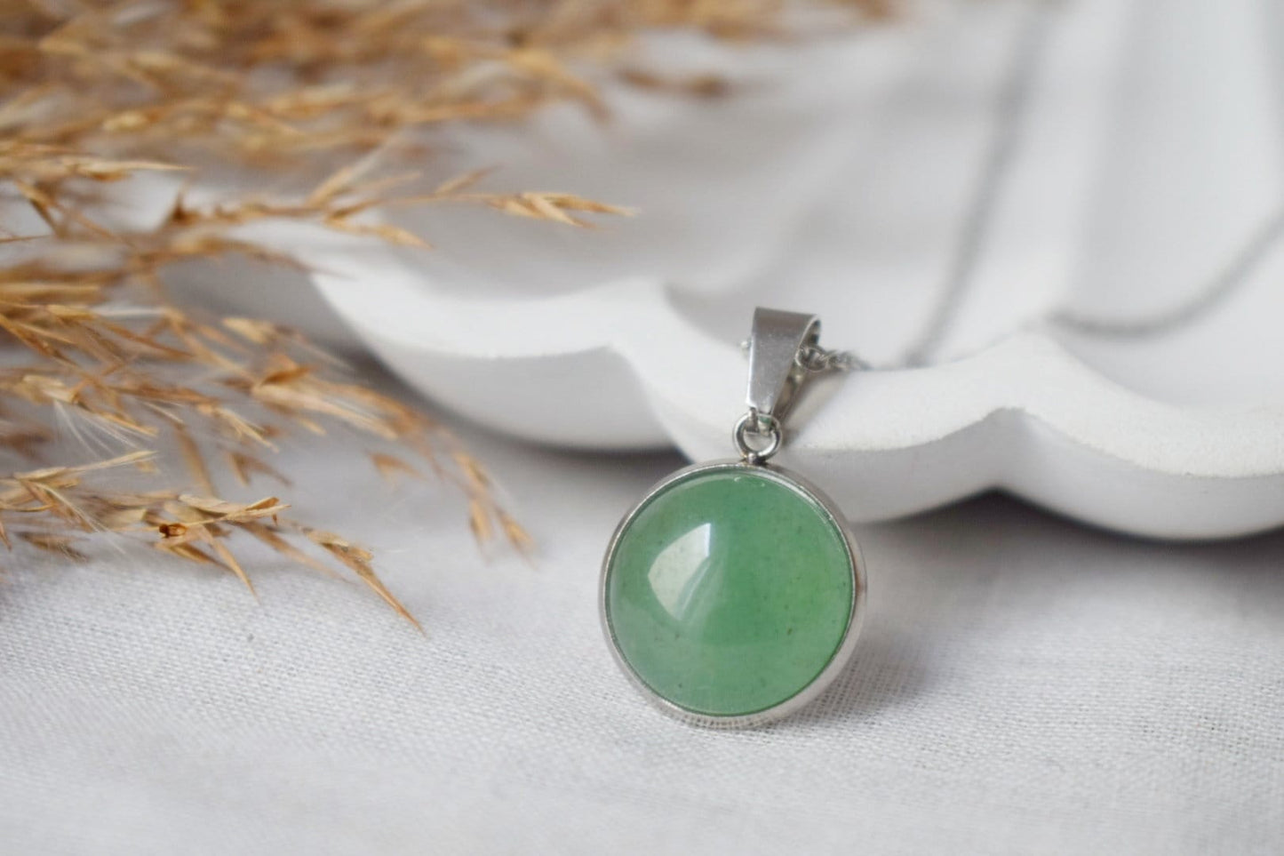 Green Aventurine Necklace, Statement Gemstone Necklace Women, Chain With Round Pendant, Birthstone, Aventurine Jewelry, Gift For Her