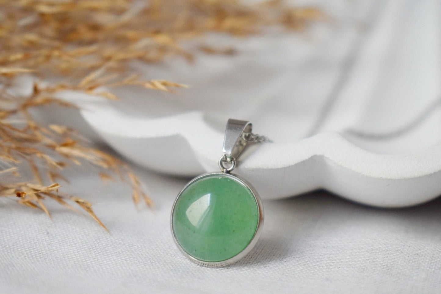 Green Aventurine Necklace, Statement Gemstone Necklace Women, Chain With Round Pendant, Birthstone, Aventurine Jewelry, Gift For Her