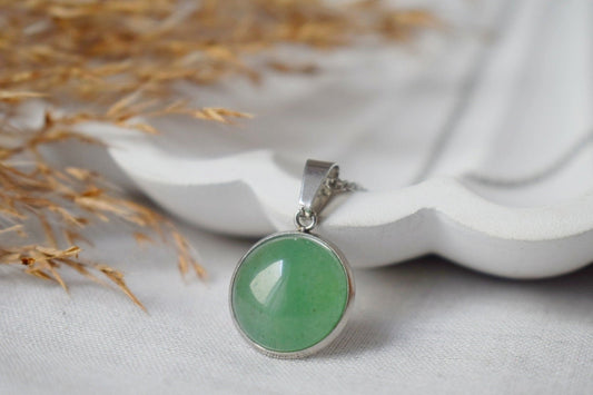 Green Aventurine Necklace, Statement Gemstone Necklace Women, Chain With Round Pendant, Birthstone, Aventurine Jewelry, Gift For Her