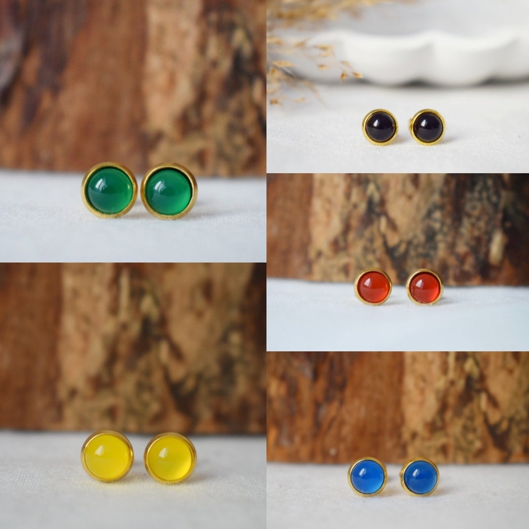 Mini jade blue stud earrings, 6mm Royal blue gemstone earrings, Small post earrings, Push back earrings, Minimalist jewelry, Gift for her