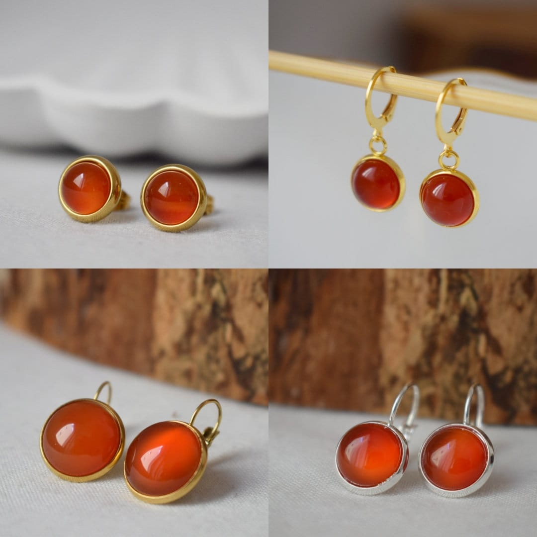 Red agate necklace for woman, Round gemstone pendant, 18k gold plated Stainless steel, Birthstone, Minimalist handmade jewelry, Gift for her