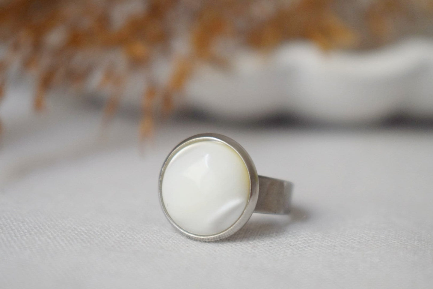 Mother of pearl ring for women, Pearl Adjustable ring silver, Everyday ring, White round ring, Mother of pearl jewelry, Birthday gift her