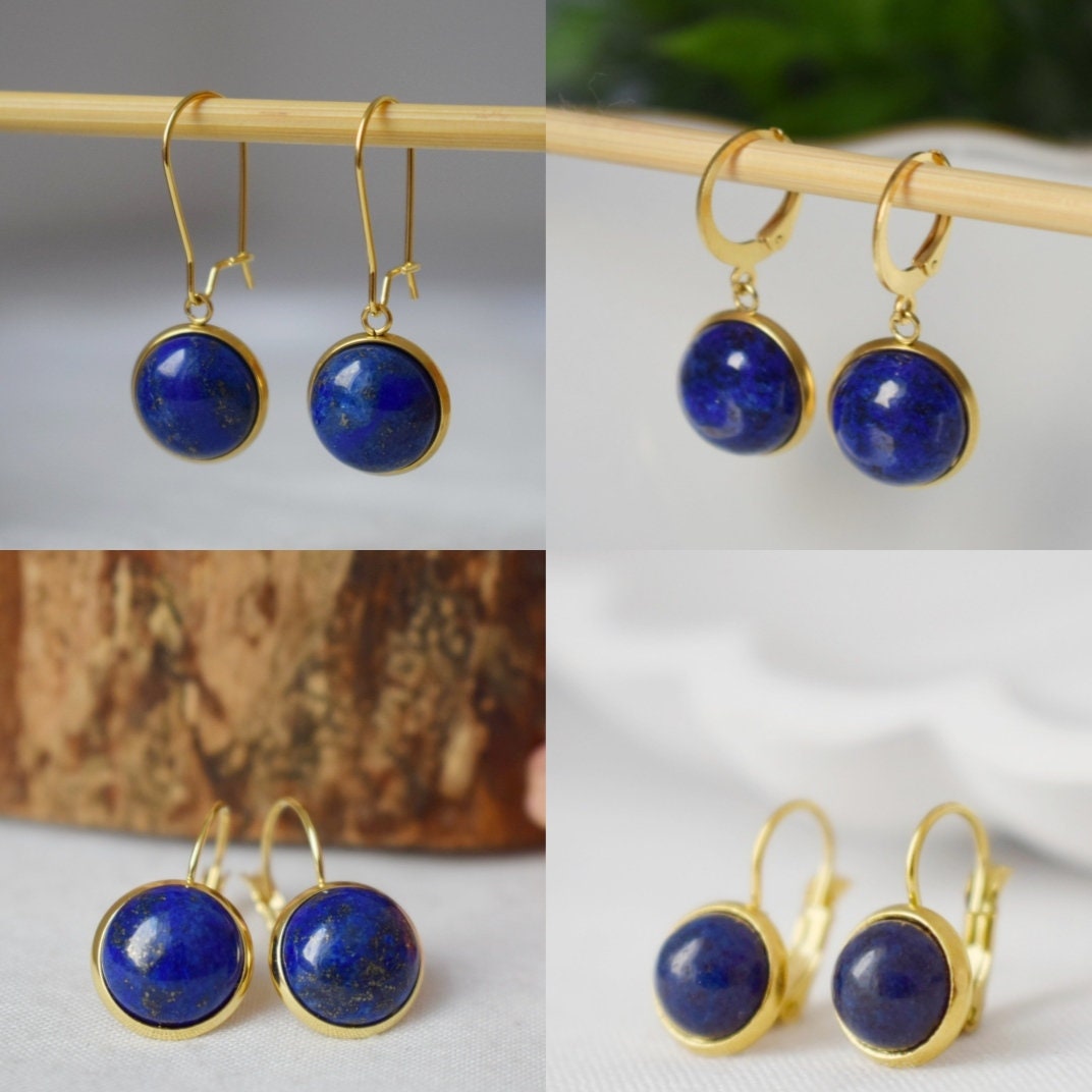 Lapis Lazuli Gold Necklace, Blue Round Gemstone Pendant, Stone, September Birthstone, Cabochon, Lapis lazuli jewelry, Birthday Gift For Her