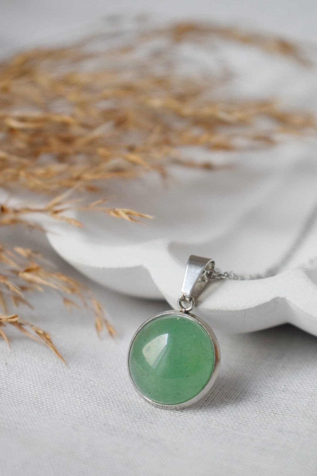 Green Aventurine Necklace, Statement Gemstone Necklace Women, Chain With Round Pendant, Birthstone, Aventurine Jewelry, Gift For Her